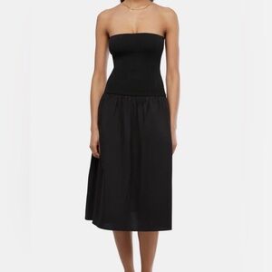 Drop waist black strapless dress